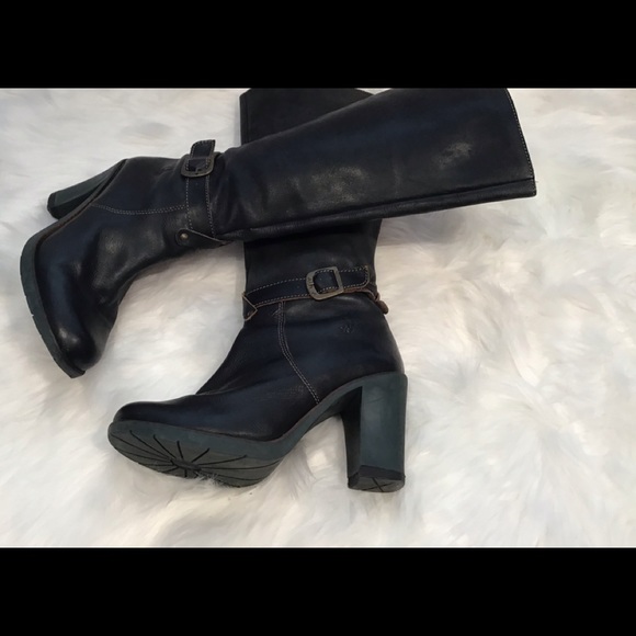 FLY LONDON KNEE HI BLACK LEATHER BUCKLE BOOTS 9.5 - Picture 3 of 11